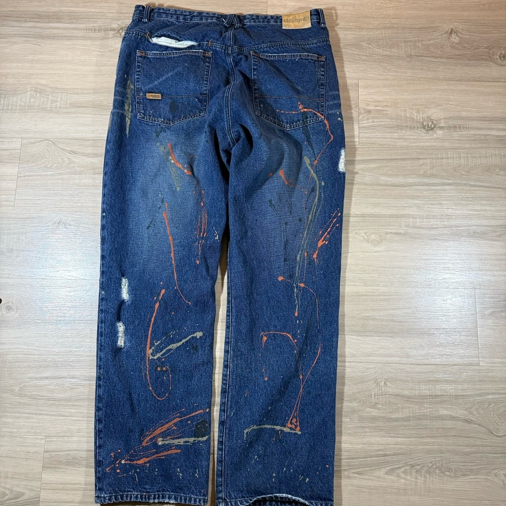 Akademiks Splatter Dark Jeans Distressed Sz 40X34 Baggy Denim Selected Materials - Picture 3 of 8